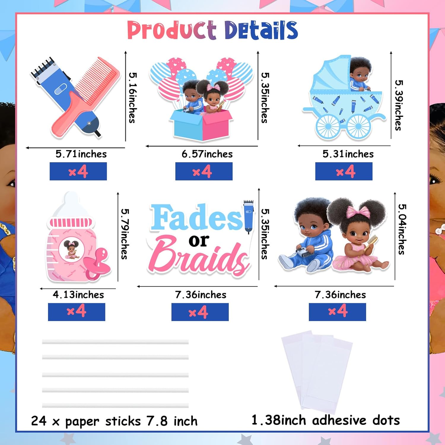 1Set Fades or Braids Gender Re - Centerpiece Stick recension och pris